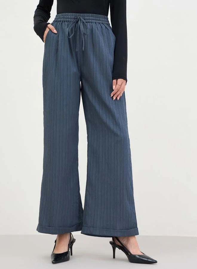 Styli Women Grey Textured Wide Leg Trousers